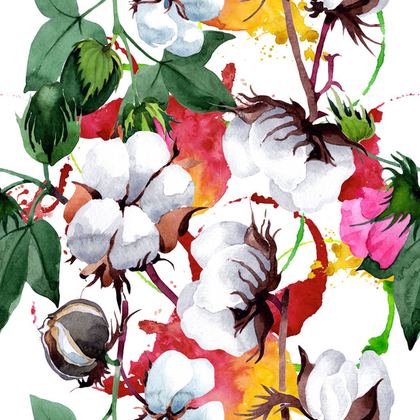 Cotton with flower pattern in a watercolor style. - 写真・画像