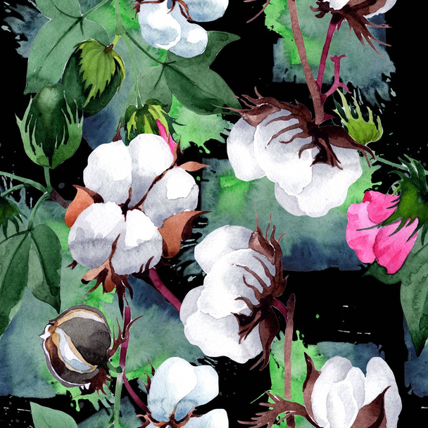Cotton with flower pattern in a watercolor style. - Fotoğraf, Görsel