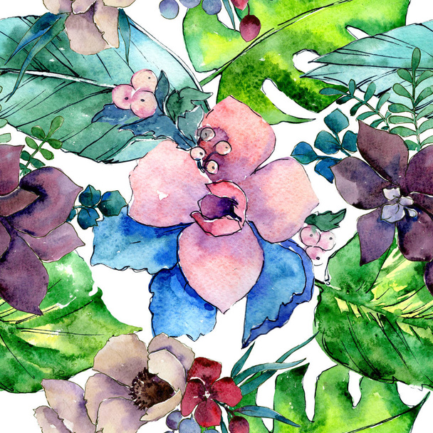 Flower composition pattern in a watercolor style. - Photo, Image