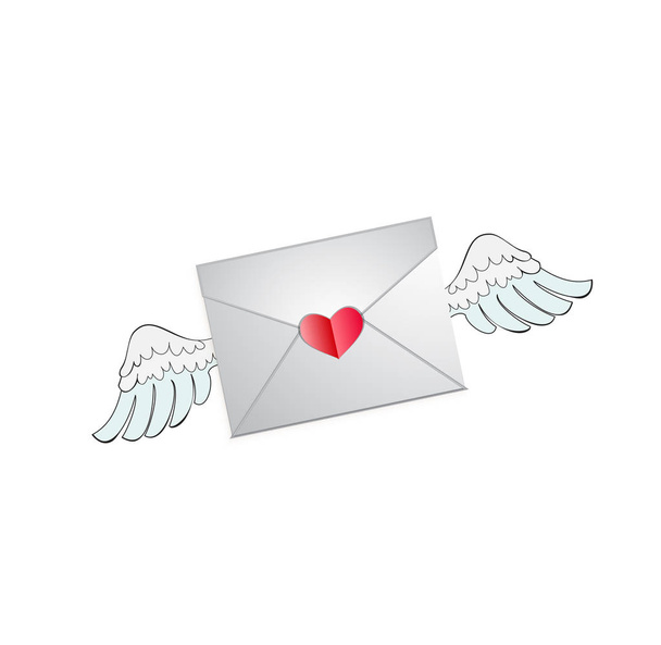 Enveloppe fermée avec timbre coeur et ailes d'ange blanc
. - Vecteur, image