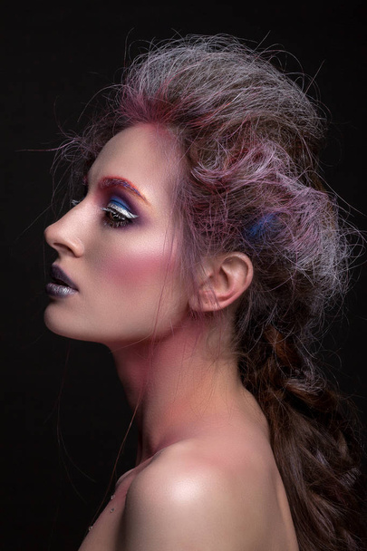 beautiful woman with creative hair and makeup - Fotó, kép