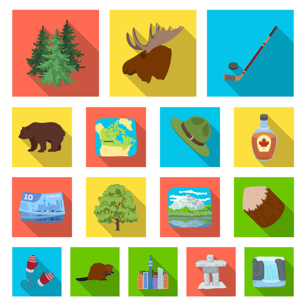 Country Canada flat icons in set collection for design. Canada and landmark vector symbol stock web illustration. - Vecteur, image