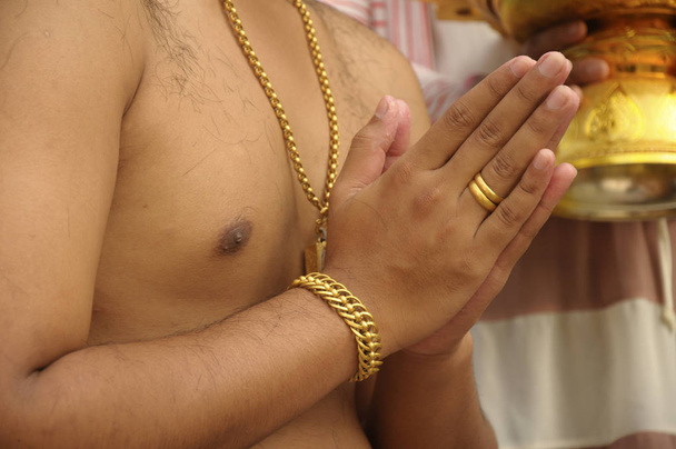 Thai men do not wear a shirt, put gold, adorn the body. - Photo, Image
