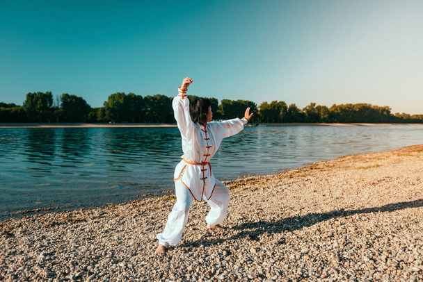 アジアの女性の野外太極拳の練習  - 写真・画像