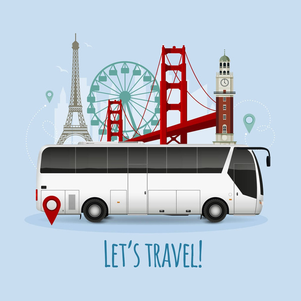 Ilustración realista del autobús turístico
 - Vector, Imagen