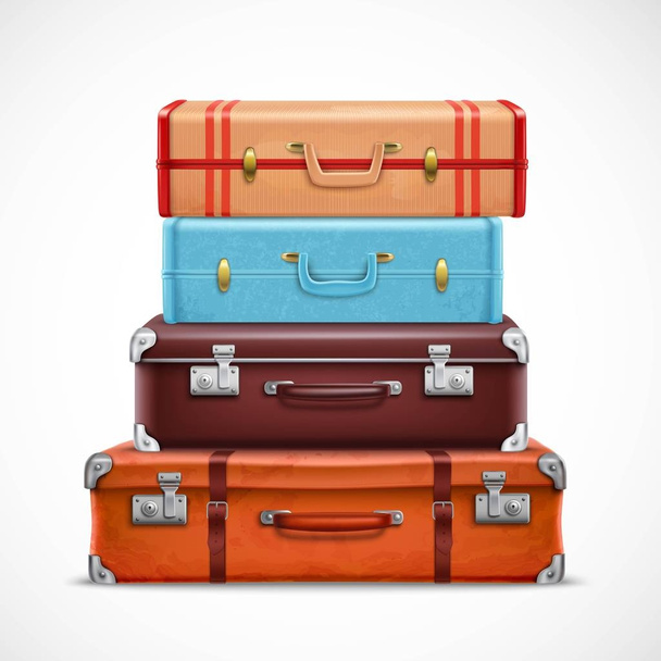 Retro Travel Luggage Suitcases Realistic Set  - ベクター画像