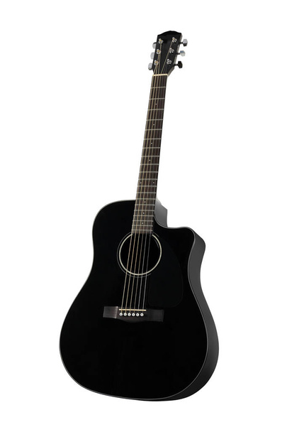 Musical instrument - Black acoustic guitar. Isolated - Photo, Image
