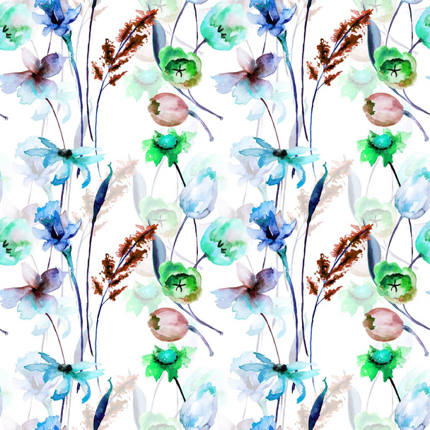 Seamless pattern with wild flowers - Foto, Imagem