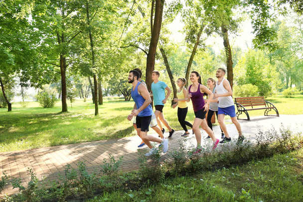 Group of young people running in park - Fotó, kép