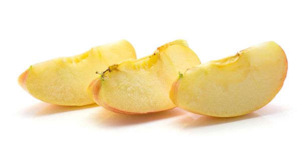 Three apple slices (Evelina variety) in row isolated on white backgroun - Foto, afbeelding