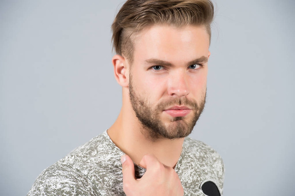 Macho with bearded face and stylish hair, haircut - Foto, Imagem