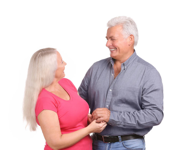 Mature happy couple against white background - Foto, afbeelding