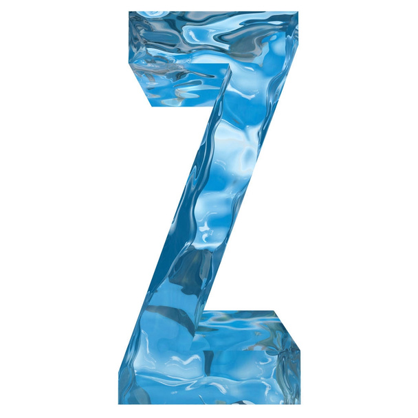 konzeptionelle dekorative blaue kühle Kristall von gefrorenen flüssigen Buchstaben z, Winterjahresschrift  - Foto, Bild