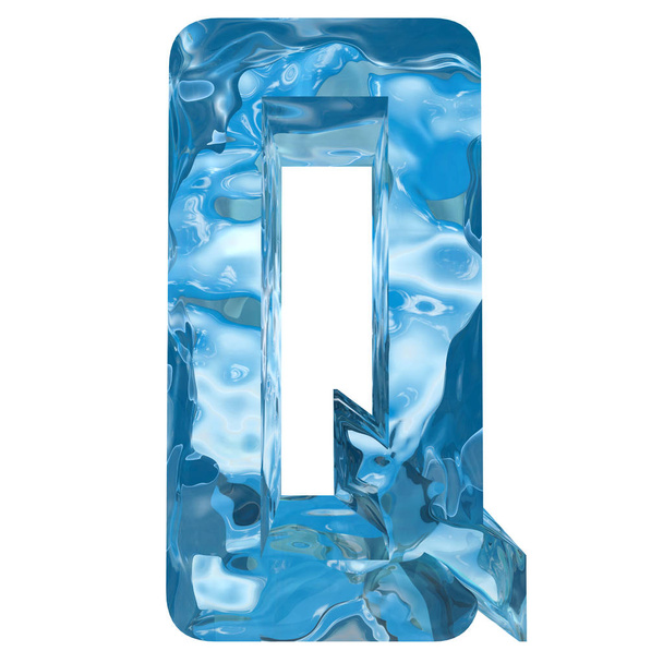 Conceptual decorative blue cool crystal of frozen liquid letter q, winter season font  - Photo, Image