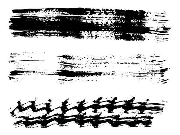 művészi szutykos fekete festékkel kézzel készített kreatív ecsetvonás beállítása a elszigetelt fehér háttér - Vektor, kép