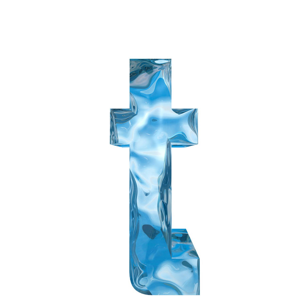 Fogalmi dekoratív kék hűvös kristály, fagyasztott, folyékony betű t, téli szezon betűtípus  - Fotó, kép