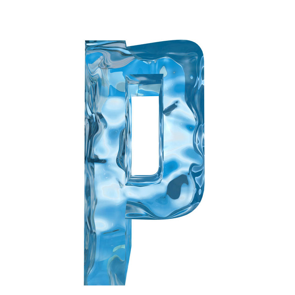 Cristal fresco azul decorativo conceptual de letra líquida congelada p, fuente de temporada de invierno
  - Foto, imagen