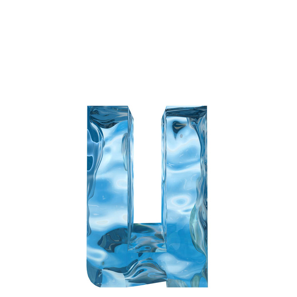Conceptual decorative blue cool crystal of frozen liquid letter u, winter season font  - Photo, Image