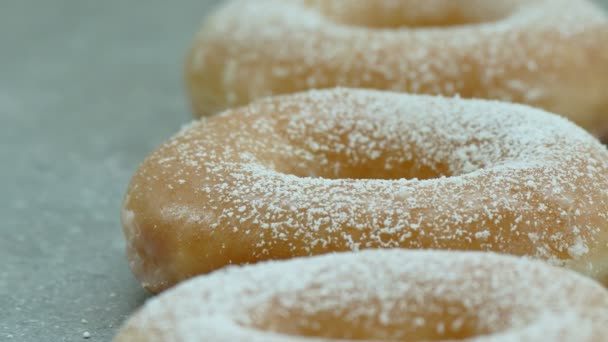 sweet homemade donuts with icing sugar on top - Footage, Video