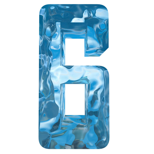 Dekoratív fogalmi kék hűvös kristály a 6-os fagyasztott folyékony, téli szezon betűtípus  - Fotó, kép