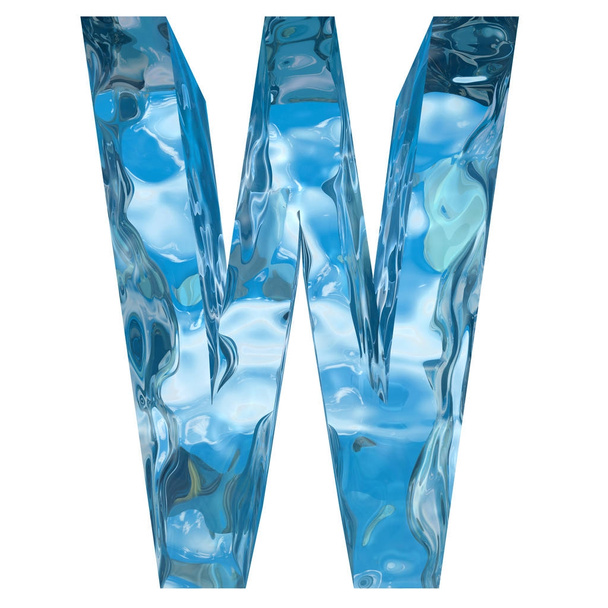 Concettuale decorativo blu cristallo freddo di congelato liquido lettera w, carattere stagione invernale
  - Foto, immagini