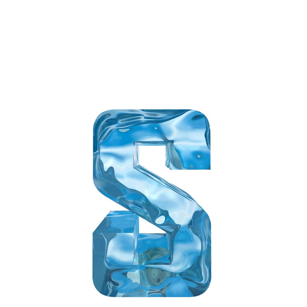 Conceptual decorative blue cool crystal of frozen liquid letter s, winter season font  - Photo, Image