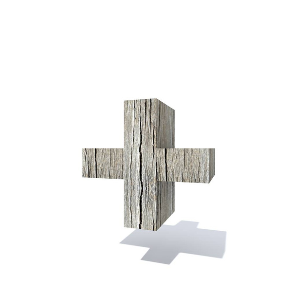 Fonte conceptuelle en bois du symbole Plus isolé sur fond blanc
  - Photo, image