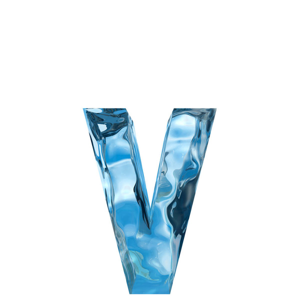 Conceptual decorative blue cool crystal of frozen liquid letter v, winter season font  - Photo, Image