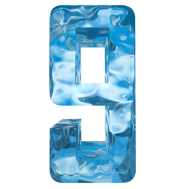 Εννοιολογική διακοσμητικά μπλε δροσερό κρύσταλλο παγωμένο υγρό αριθμός 9, χειμερινή σεζόν γραμματοσειρά  - Φωτογραφία, εικόνα