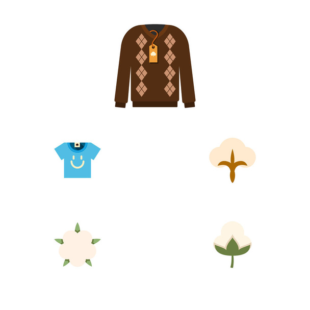 Icono conjunto de fibra plana de camiseta, brote, fibra y otros objetos vectoriales. También incluye algodón, flores, elementos de brotes
. - Vector, Imagen