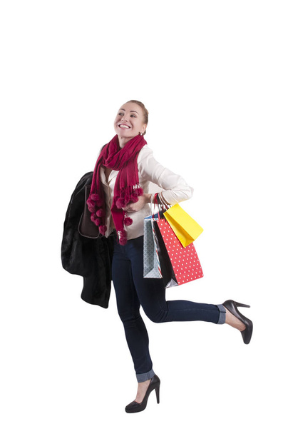 felnőtt nő fut a beszerzések vásárlási elszigetelt - Fotó, kép