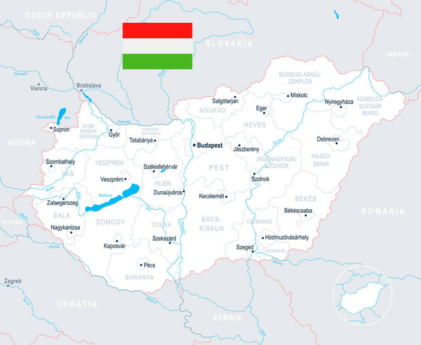 Węgry-Mapa - szczegółowe wektor ilustracja - Wektor, obraz