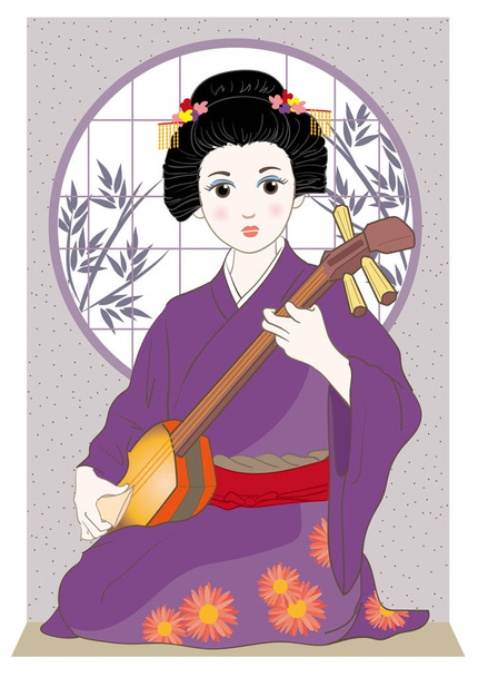 Žena hrající šamisen - Vektor, obrázek