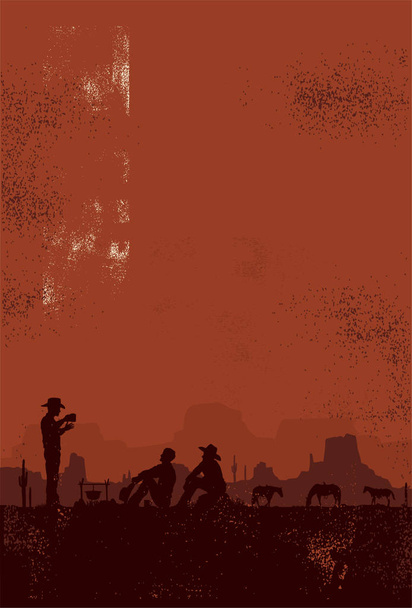 3 kowbojów odpoczynku w pustyni, ilustracji wektorowych - Wektor, obraz