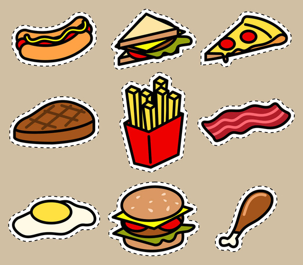 Etiqueta de ícone de comida bonito
 - Vetor, Imagem