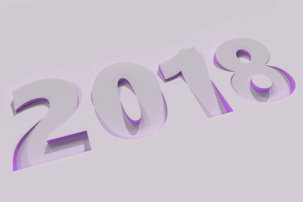 2018 number bas-relief on white surface with violet sides - Fotografie, Obrázek