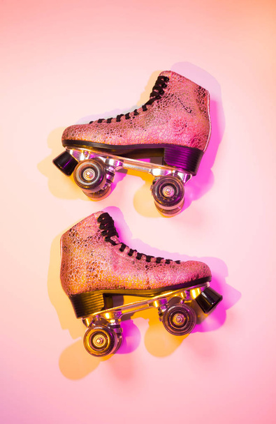 Retro pink glittery roller skate - poster layout design - Photo, image