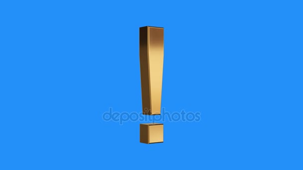 soft gold exclamation mark sign spinning animation seamless loop on blue background - new quality unique financial business animated dynamic motion video footage - Footage, Video