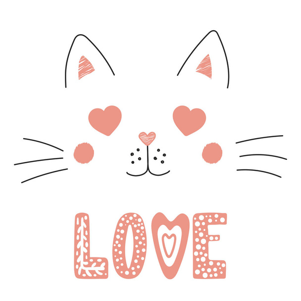Cute cat with heart shaped eyes - Vector, Image