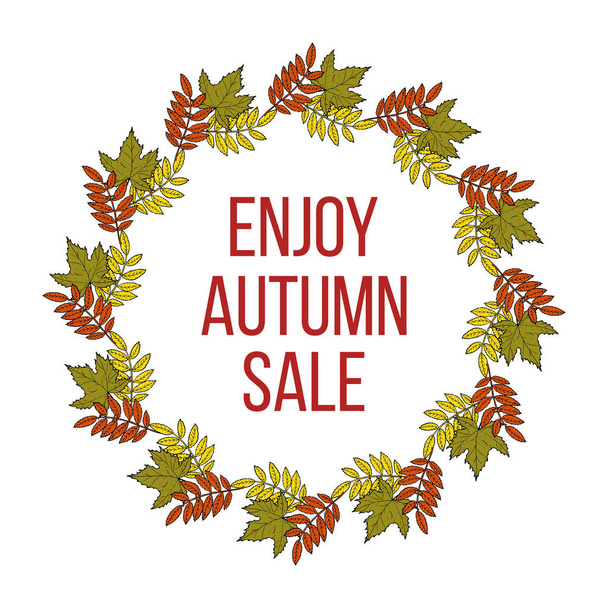 Autumn fall sale poster with color leaves. - Wektor, obraz