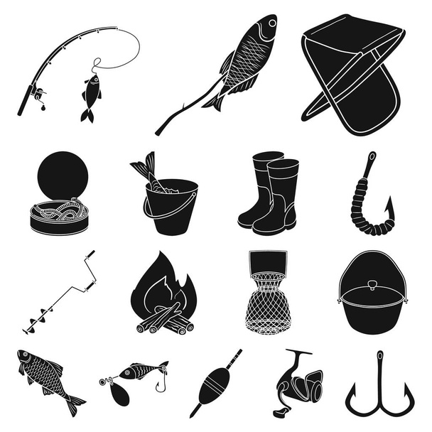 Fishing and rest black icons in set collection for design. Tackle for fishing vector symbol stock web illustration. - Vektor, obrázek