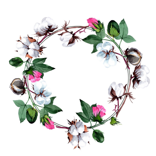 Cotton with flower wreath in a watercolor style. - Photo, Image
