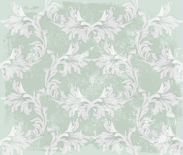 Barokní vzor na staré textilie pozadí vektor. Vintage ozdoba výzdoba textur v pastelově zelené barvy - Vektor, obrázek