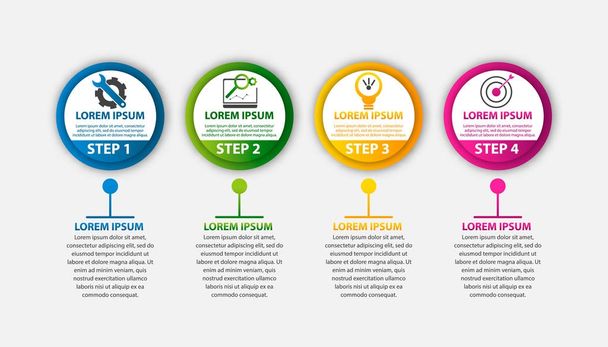 Modern vector illustration 3d. Template circle infographics with four elements and round chart. Designed for business, presentations, web design, diagrams with 4 steps, options, parts or processes - Vektori, kuva