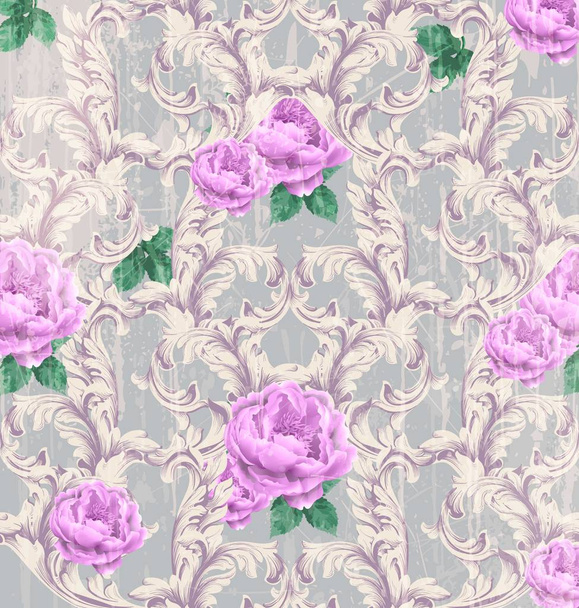 Baroque pattern with beautiful roses Vector. Handmade luxury ornaments - Vettoriali, immagini