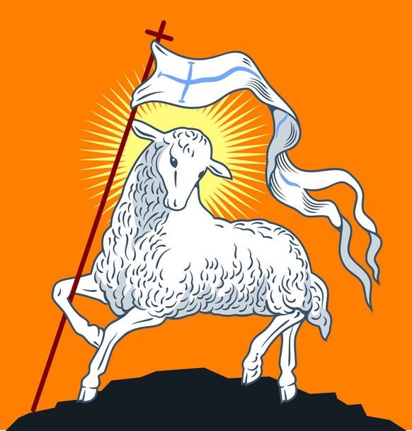 witte lam met banner - Vector, afbeelding
