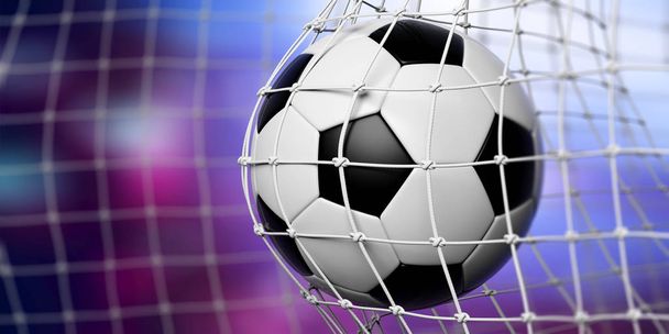 Futebol bola de futebol em gol, fundo azul. ilustração 3d
 - Foto, Imagem