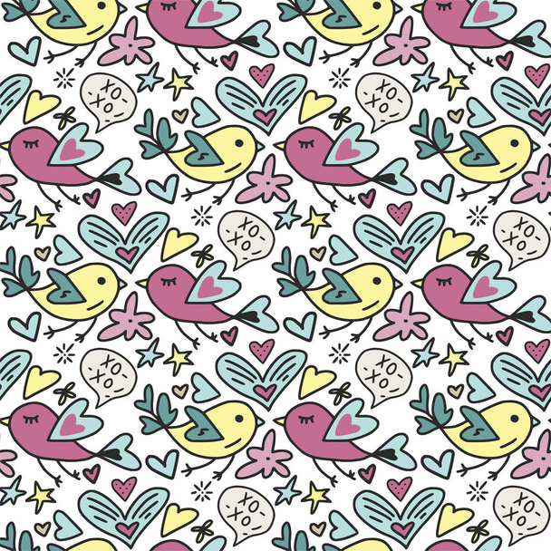 Vector seamless pattern with cute Teddy bears hearts and flowers. Happy Valentines day card. - Vektor, kép