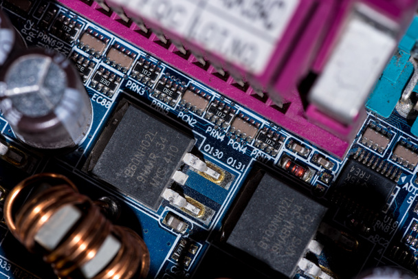 selective focus of various details of computer motherboard - Photo, Image