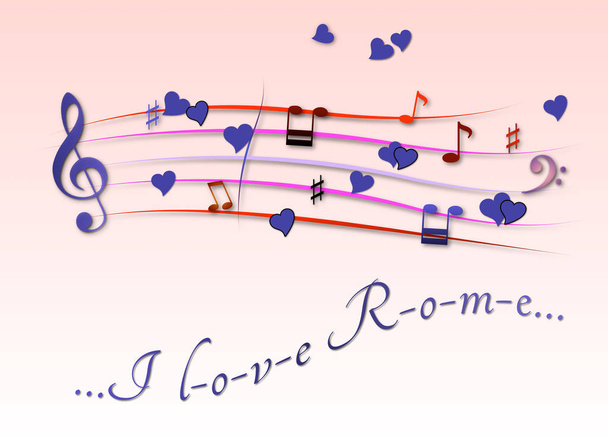 Musiikillinen pisteet värillinen Rakastan Roomaa
 - Valokuva, kuva